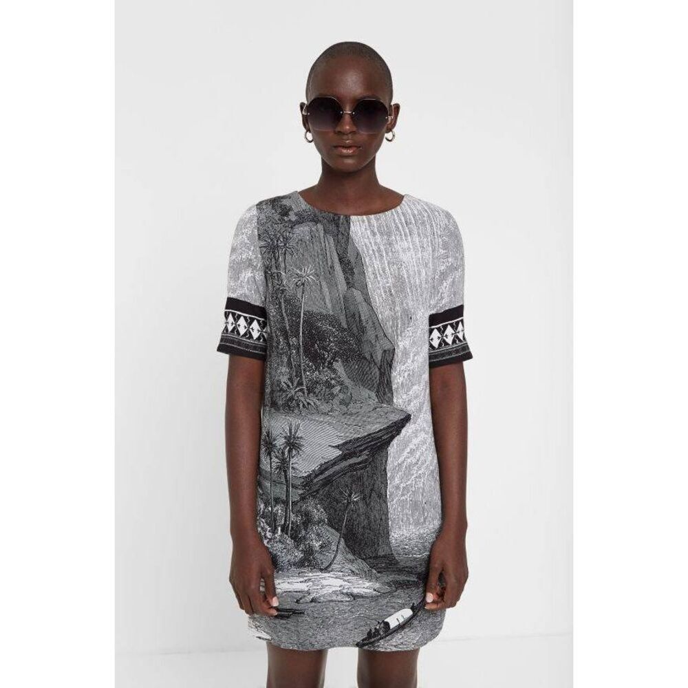 Desigual Niagra Monochrome Scenic Print Cityscape Landscape Mini Dress